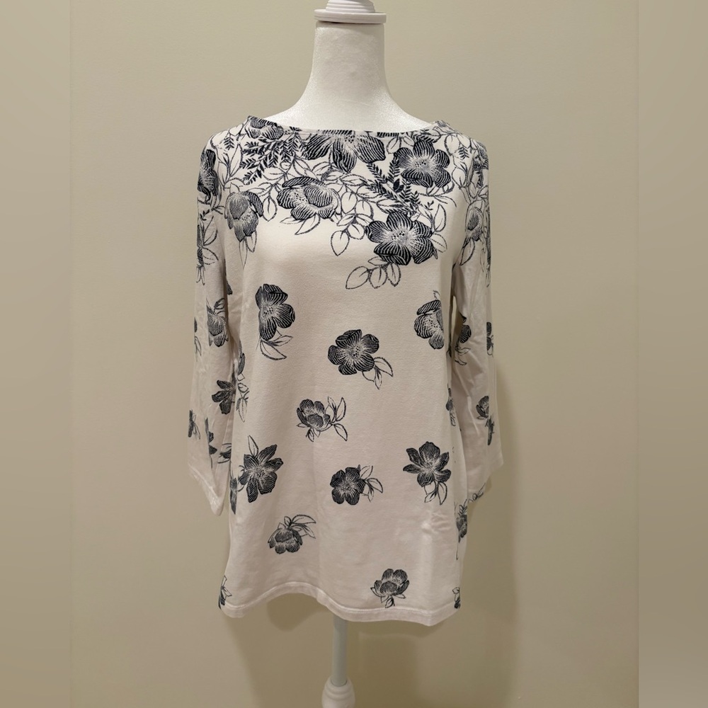 Talbots Blue and White Floral Cotton Top